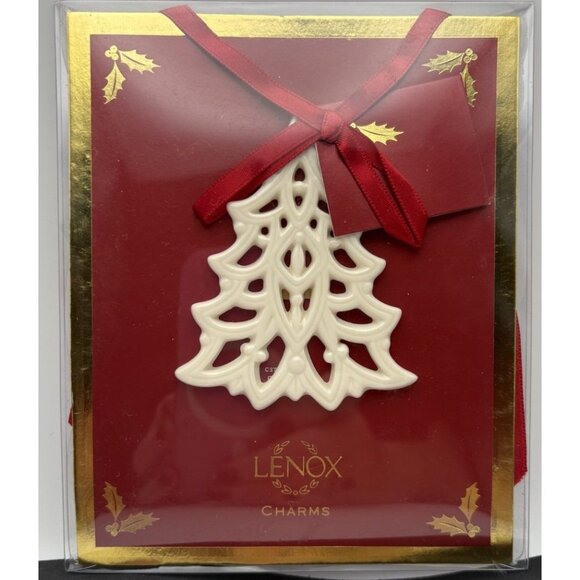 Lenox Pierced Christmas Tree Porcelain Ornament Charm Ivory - Picture 2 of 3